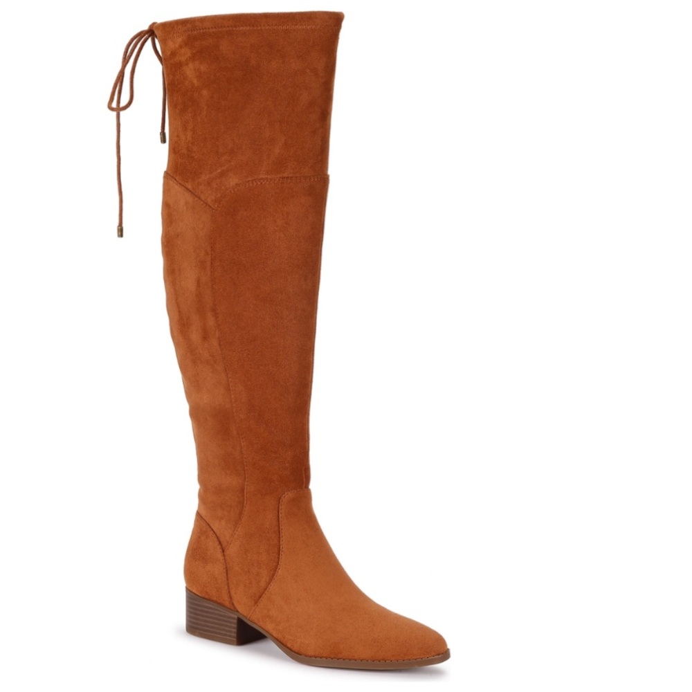 Crown & Ivy Women's Cognac Microfiber Suede Monterey Over The Knee Boots Sz 9.5